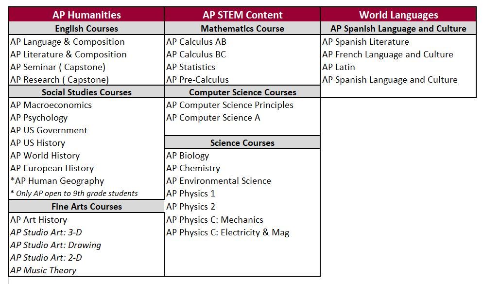 AP COurse Offerings Lambert HS